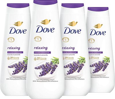 Purchase Dove Body Wash Relaxing Lavender Oil & Chamomile 4 Count for Renewed, Healthy-Looking Skin Gentle Skin Cleanser with 24hr Renewing MicroMoisture 20 oz at Amazon.com