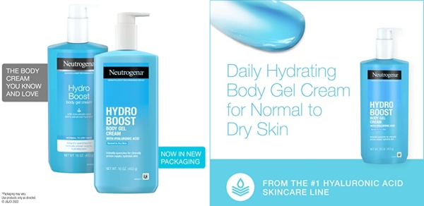Purchase Neutrogena Hydro Boost Hydrating Body Gel Cream with Hyaluronic Acid, Non-Greasy and Fast Absorbing Body Lotion for Normal to Dry Skin, Paraben-Free, 16 oz on Amazon.com