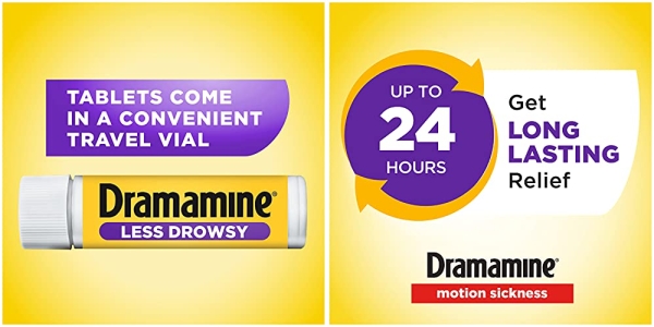 Purchase Dramamine Motion Sickness Less Drowsy, Travel Vial, 8 Count on Amazon.com