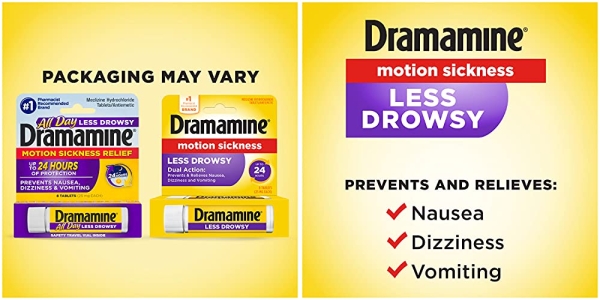 Purchase Dramamine Motion Sickness Less Drowsy, Travel Vial, 8 Count on Amazon.com