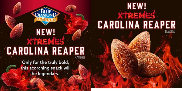 Purchase Blue Diamond Almonds XTREMES Carolina Reaper Flavored Snack Nuts, 6 Oz Resealable Cans on Amazon.com