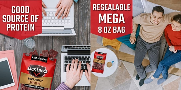 Purchase Jack Link's Beef Jerky, Original, 1/2 Pounder Bag - Flavorful Meat Snack, 8oz on Amazon.com