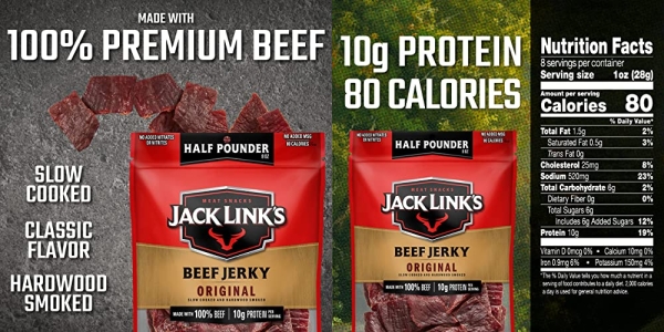 Purchase Jack Link's Beef Jerky, Original, 1/2 Pounder Bag - Flavorful Meat Snack, 8oz on Amazon.com