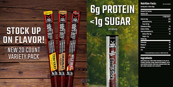 Purchase Jack Link's Beef Sticks, Original, 0.92 Ounce (20 Count) - Great Protein Snack, Meat Stick with 5g of Protein, Made with 100% Premium Beef, No Added MSG on Amazon.com