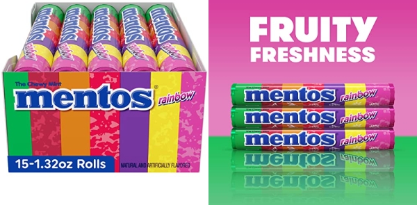 Purchase Mentos Chewy Mint Candy Roll, Rainbow, Party, Non Melting, 1.32 ounce/14 Pieces (Pack of 15) on Amazon.com