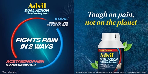 Purchase Advil Dual Action With Acetaminophen And Ibuprofen (2 Dose Equivalent) For 8 Hour Pain Relief, Coated 144 Ct Caplets And 2 Ct. Sample Of Advil PM on Amazon.com