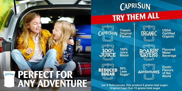 Purchase Capri Sun Roarin' Waters Fruit Punch Juice Drink (6 oz Pouches, 4 Boxes of 10) on Amazon.com