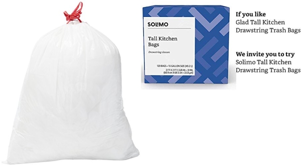 Purchase Amazon Brand - Solimo Tall Kitchen Drawstring Trash Bags, 13 Gallon, 120 Count on Amazon.com