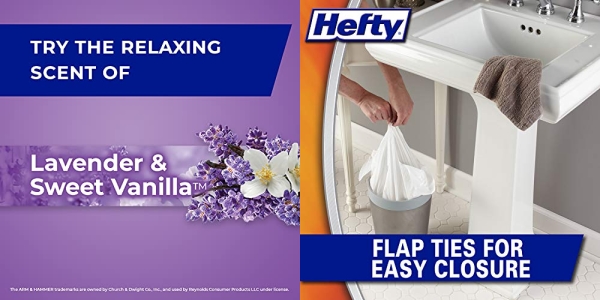 Purchase Hefty Flap Tie Small Trash Bags - Lavender & Sweet Vanilla, 4 Gallon, 26 Count on Amazon.com