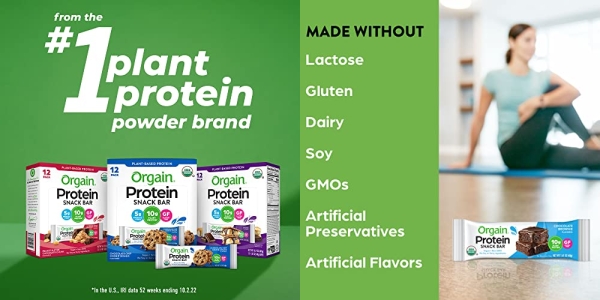Purchase Orgain Organic Plant Based Protein Bar, Chocolate Brownie, 12 Count on Amazon.com