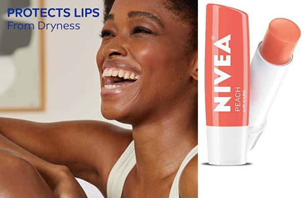 Purchase NIVEA Peach Lip Care - Tinted Lip Balm for Beautiful, Soft Lips, 0.17 Ounce (Pack of 4) on Amazon.com