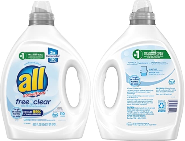 Purchase all Liquid Laundry Detergent, Free Clear for Sensitive Skin, 2X Concentrated, 110 Loads on Amazon.com