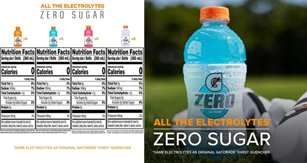 Purchase Gatorade Zero Sugar Thirst Quencher, 4 Flavor Variety Pack, 12 Fl Oz, Pack of 24 on Amazon.com
