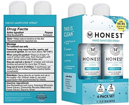 Purchase The Honest Company Hand Sanitizer Spray, Free & Clear, 2.0 Fl Oz, 4 Count on Amazon.com