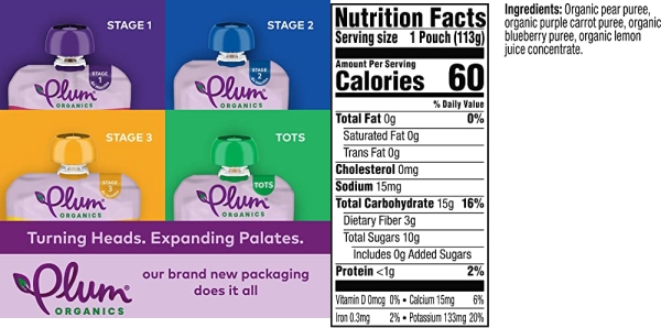 Purchase Plum Organics Stage 2, Organic Baby Food, Pear, Purple Carrot and Blueberry, 4 Oz per pack, Pack of 12 on Amazon.com