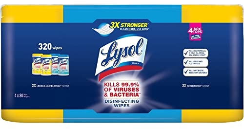 Purchase Lysol Disinfecting Wipes 320 ct, 2 Lemon + 2 Ocean, (4x80ct) at Amazon.com