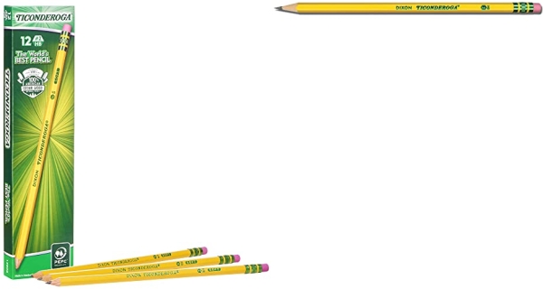 Purchase TICONDEROGA Pencils, Wood-Cased #2 HB Soft, Pre-Sharpened with Eraser, Yellow, 12-Pack on Amazon.com