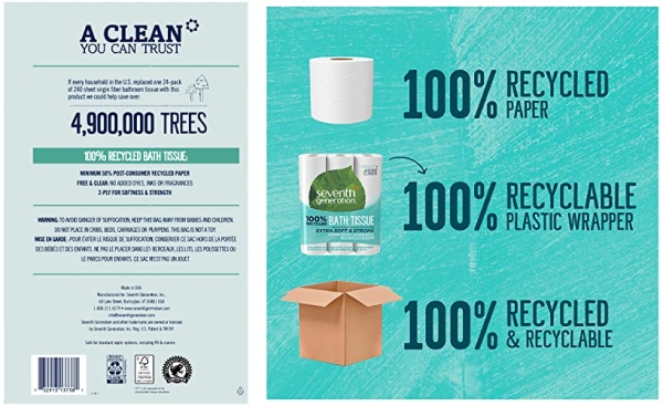 Purchase Seventh Generation Toilet Paper, Bath Tissue, 100% Recycled Paper, 24 Count, Pack of 2 on Amazon.com