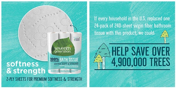 Purchase Seventh Generation Toilet Paper, Bath Tissue, 100% Recycled Paper, 24 Count, Pack of 2 on Amazon.com