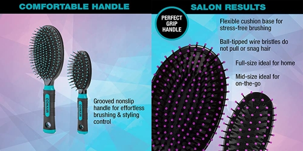Purchase Conair Nylon Bristle Oval Cushion Hair Brush 2-Piece Set with Rubber-Grip Handles, (1 Compact for Travel and 1 Full-Sized) on Amazon.com