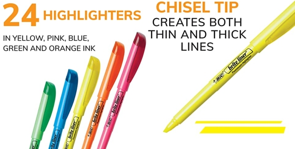 Purchase BIC Brite Liner Highlighter, Chisel Tip, Assorted Colors, 24-Count on Amazon.com