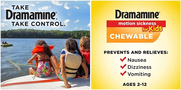 Purchase Dramamine Motion Sickness Relief for Kids, Chewable Grape, 8 Count on Amazon.com