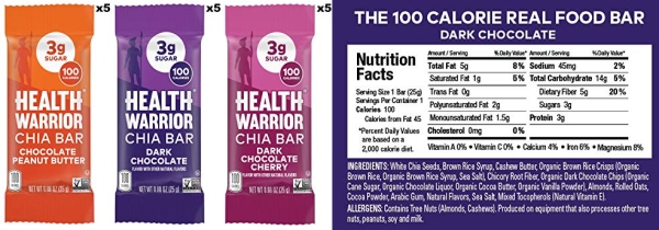 Purchase Health Warrior Chia Bars, Chocolate Variety Pack, Gluten Free, Vegan, 25g Bars, 15 Count on Amazon.com