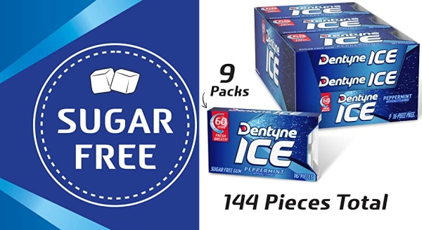 Purchase Dentyne Ice Sugar Free Gum (Peppermint 16 Piece Pack of 9) on Amazon.com