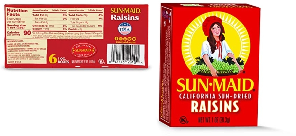 Purchase Sun-Maid California Raisins Snack, 1 Ounce Boxes, Bundle of 24 packs with 6 Boxes Each on Amazon.com