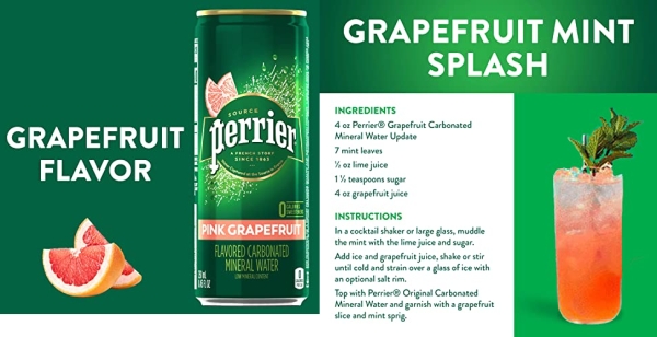 Purchase Perrier Pink Grapefruit Flavored Sparkling Mineral Water, 8.45 fl oz. Slim Cans (Pack of 30) on Amazon.com
