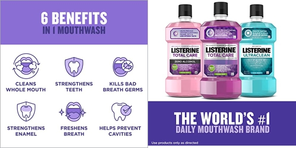 Purchase Listerine Total Care Anticavity Mouthwash, 6 Benefit Fluoride Mouthwash for Bad Breath and Enamel Strength, Fresh Mint Flavor, 1 L on Amazon.com