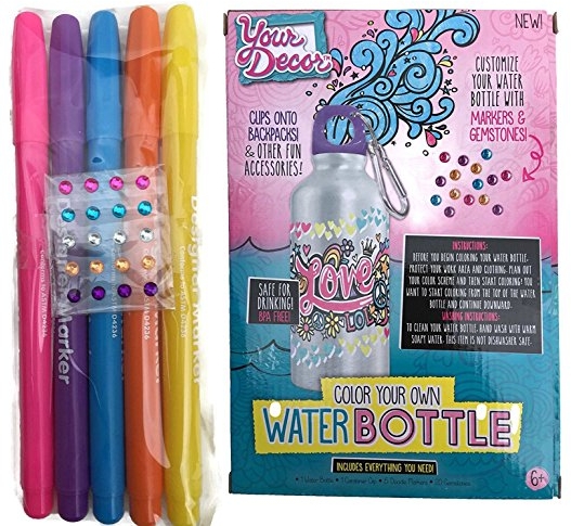 Purchase Your Decor Color Your Own Water Bottle, DIY Bottle Coloring Craft Kit, BPA Free, Markers & Gemstones Included on Amazon.com