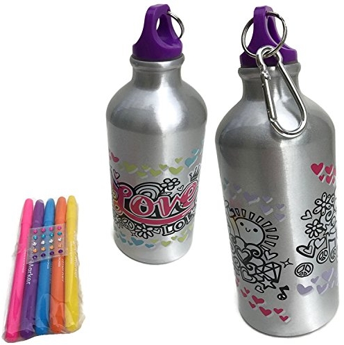 Purchase Your Decor Color Your Own Water Bottle, DIY Bottle Coloring Craft Kit, BPA Free, Markers & Gemstones Included on Amazon.com
