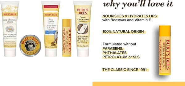 Purchase Burts Bees Essential Everyday Beauty Gift Set, 5 Travel Size Products - Deep Cleansing Cream, Hand Salve, Body Lotion, Foot Cream and Lip Balm on Amazon.com