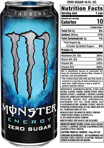 Purchase Monster Energy Zero Sugar, Low Calorie Energy Drink, 16 Ounce (Pack of 24) on Amazon.com