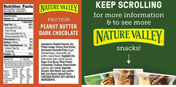 Purchase Nature Valley Chewy Granola Bar, Protein, Peanut Butter Dark Chocolate, 5 Bars-1.42 Ounce each, 7.1 Ounce (Pack of 6) on Amazon.com