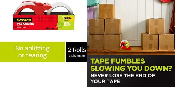 Purchase Scotch Sure Start Shipping Packaging Tape, 1.88 x 38.2 Yards, 2 Rolls and 1 Dispenser (3450S-2-1RD) on Amazon.com