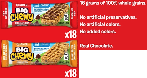 Purchase Quaker Big Chewy Granola Bars, 2 Flavor Variety Pack (36 Bars) on Amazon.com
