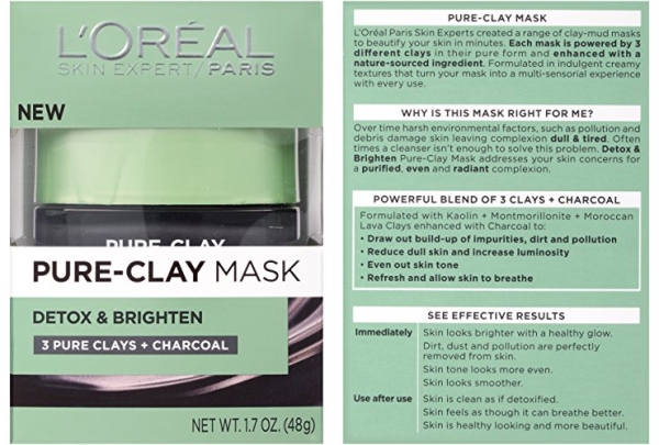 Purchase L'Oral Paris Skincare Pure-Clay Face Mask with Charcoal for Dull Skin to Detox & Brighten Skin, 1.7 oz. on Amazon.com