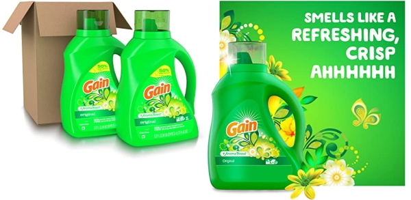Purchase Gain Laundry Detergent Liquid Plus Aroma Boost, Original Scent, HE Compatible, 75 oz, Pack of 2, 96 Loads Total on Amazon.com