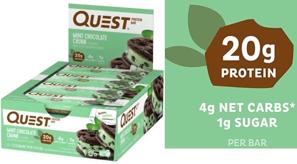 Purchase Quest Nutrition CMint Chocolate Chunk Protein Bar, High Protein, Low Carb, Gluten Free, Keto Friendly, 12 Count on Amazon.com