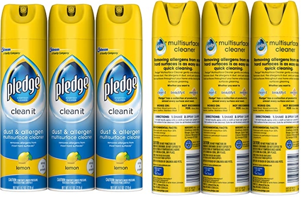 Purchase Pledge Dust & Allergen Multi-Surface Disinfectant Cleaner Spray, Works on Leather, Granite, Wood, and Stainless Steel, Lemon, 9.7 oz - Pack of 3 on Amazon.com