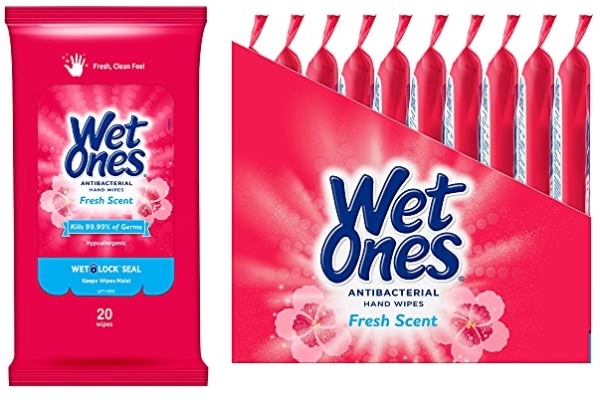 Purchase Wet Ones Antibacterial Hand Wipes, 20 Count (Pack Of 10) on Amazon.com