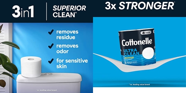 Purchase Cottonelle Ultra CleanCare Toilet Paper with Active CleaningRipples, Strong Biodegradable Bath Tissue, Septic-Safe, 24 Family Mega Rolls on Amazon.com