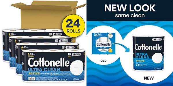 Purchase Cottonelle Ultra CleanCare Toilet Paper with Active CleaningRipples, Strong Biodegradable Bath Tissue, Septic-Safe, 24 Family Mega Rolls on Amazon.com