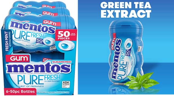 Purchase Mentos Pure Fresh Sugar-Free Chewing Gum with Xylitol, Fresh Mint, 50 Piece Bottle (Pack of 6) on Amazon.com