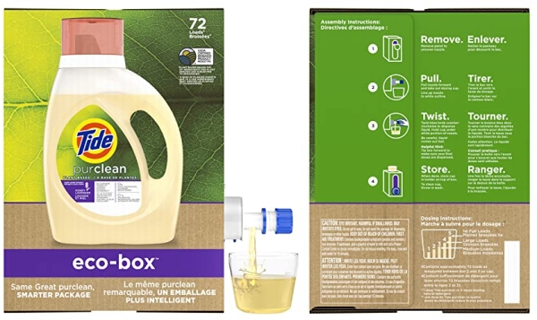 Purchase Tide Purclean Plant-Based EPA Safer Choice Liquid Laundry Detergent Soap Eco-Box, Ultra Concentrated High Efficiency (HE), 72 Loads on Amazon.com
