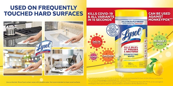 Purchase Lysol Disinfectant Wipes, Multi-Surface Antibacterial Cleaning Wipes, 240 Count (Pack of 3) on Amazon.com