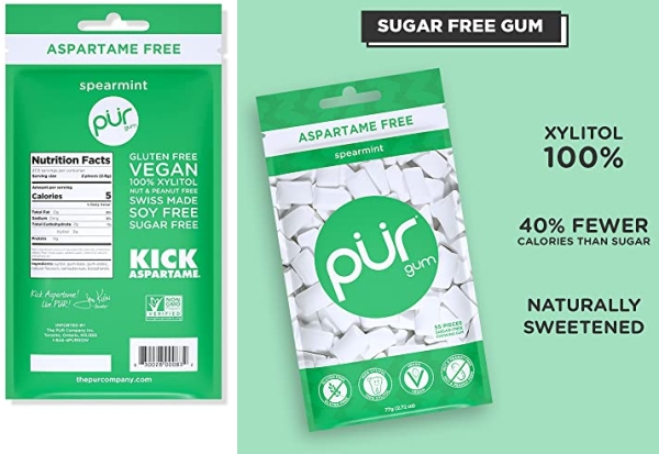 Purchase PUR 100% Xylitol Chewing Gum, Sugarless Spearmint, 55 Pieces on Amazon.com