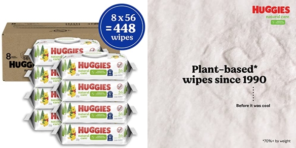 Purchase HUGGIES Natural Care Unscented Baby Wipes, Sensitive, 8 Flip-top Packs, 448 Count on Amazon.com